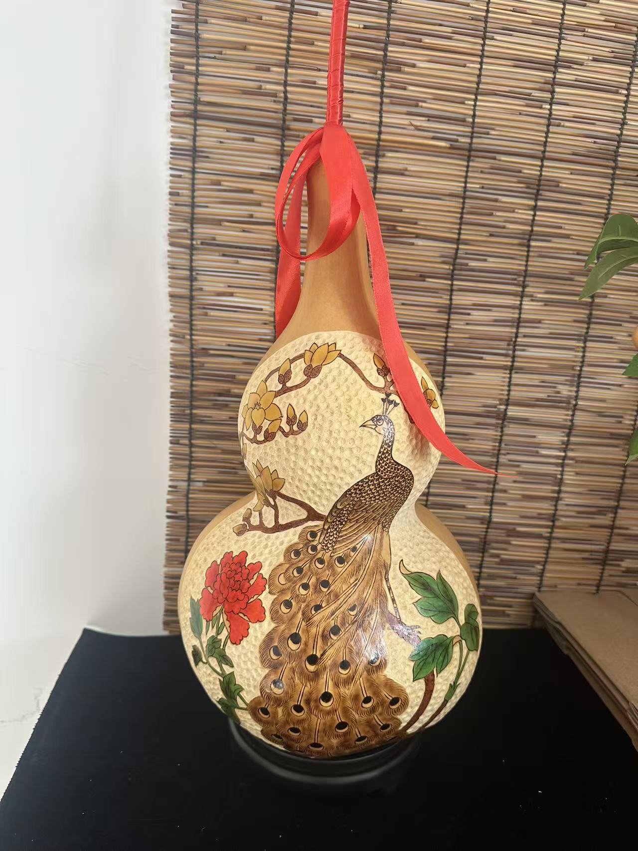 Large Eight Treasures Gourd Ornament, Hand-carved, Colored Printed and Pyrographically Painted