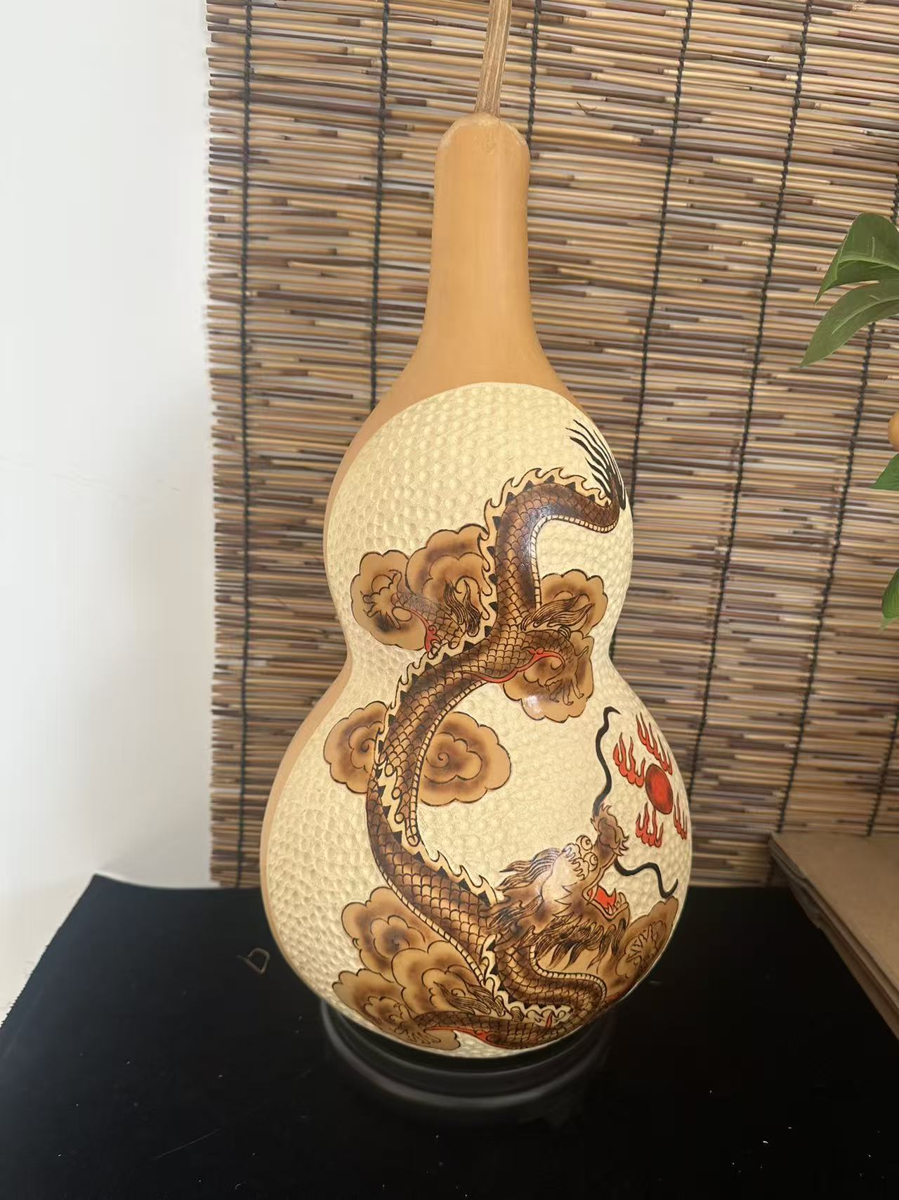 Large Eight Treasures Gourd Ornament, Hand-carved and Pyrographic