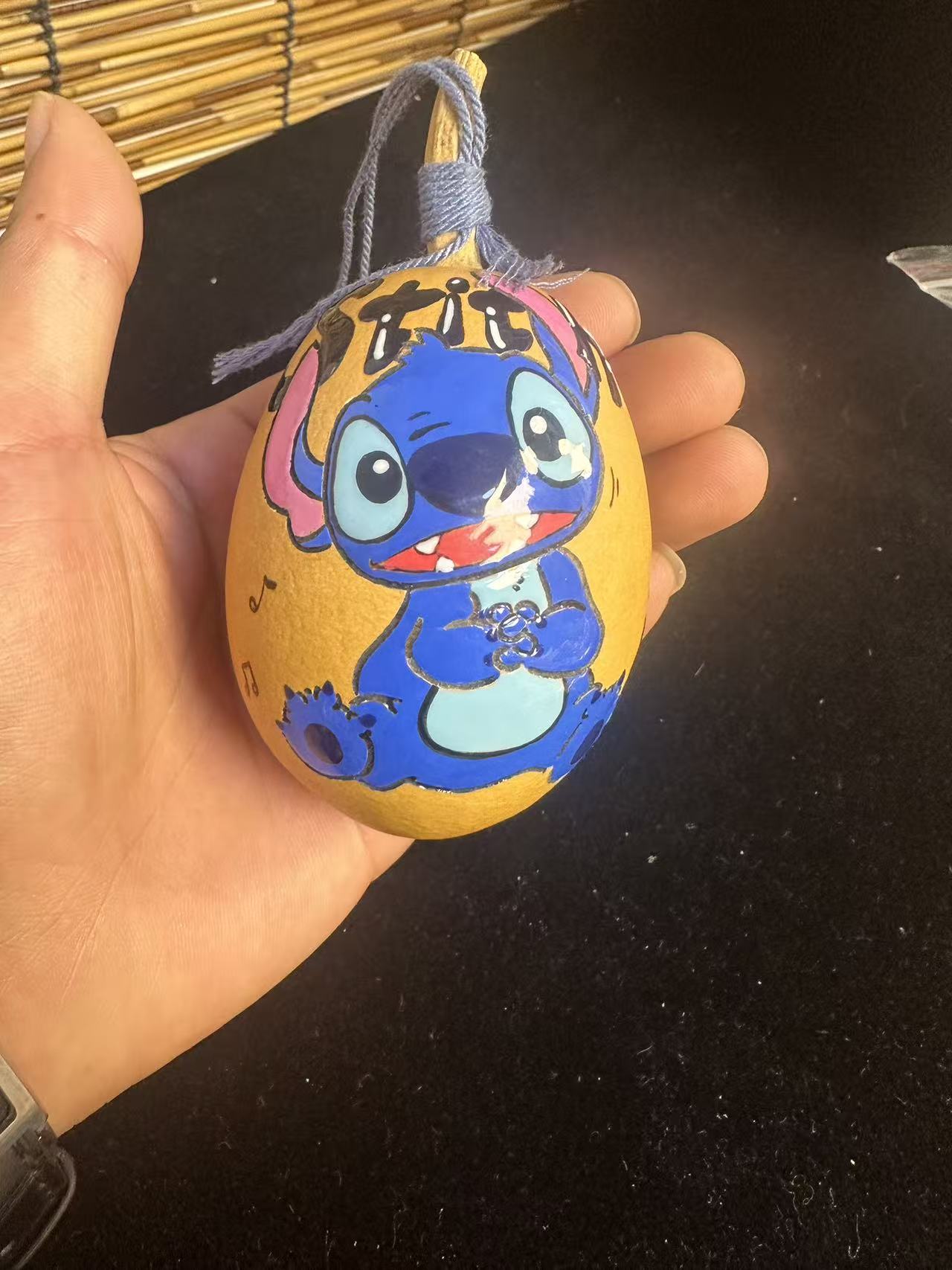 (012)Handmade Winter Melon Gourd Liao Hua Color Printing Stitched with Lilo & Stitch Gour